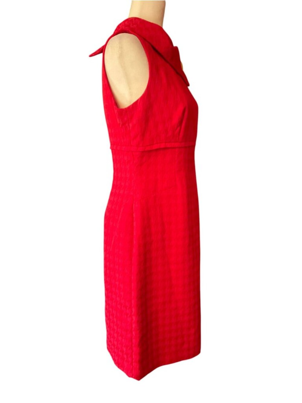Vintage Liz Claiborne Red Houndstooth Dress Portrait Collar Gold Button SZ 8 - Picture 4 of 9